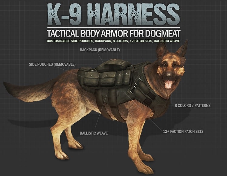 K-9 harness tactical body armor and backpack for Dogmeat