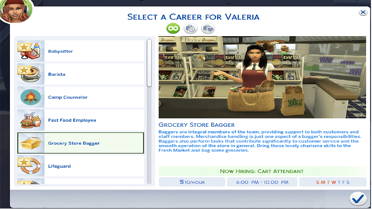 Teenage jobs set - Baby sitter, Barista, etc