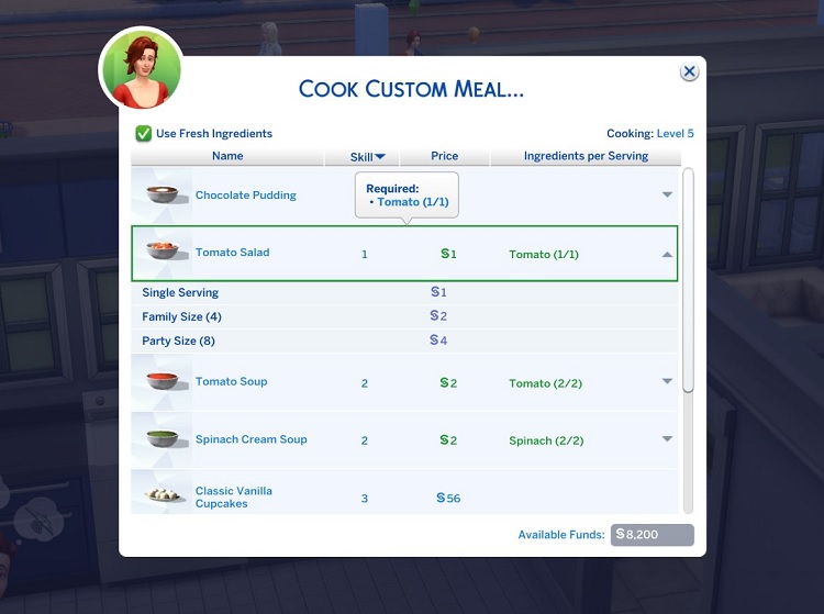 Custom Food Interactions